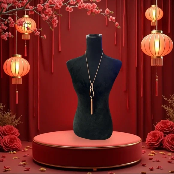 Long Rose Gold Pendant Necklace with Delicate Chain - Picture 2 of 2